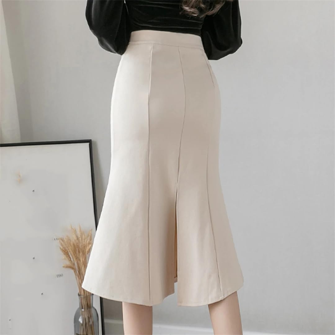 Gonne midi con cuciture a vita alta da donna gonna a sirena con volant elasticizzati gonne da ufficio