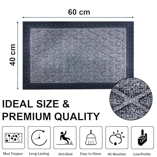 Image of Luxe Home Door Mats for Home Natural Coir Mat Anti-Slip Entrance Rug with Rubber Backing for Indoor and Outdoor Use (40x60 cm) Grey