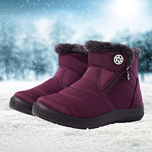 Image of Eagsouni Snow Boots Womens Winter Ankle Boots Ladies Warm Fur Lined Booties Thickening Shoes Zip Flat Sneakers Outdoor Booties