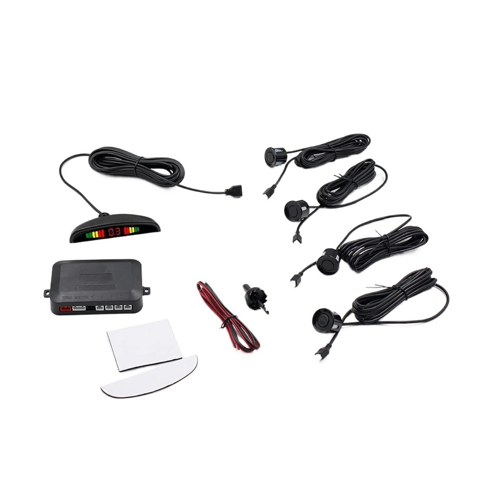 Coche Auto Led Sensor De Estacionamiento Pantalla 4 Sensores Asistencia De Respaldo Inverso Detector De Radar Sistema De Monitor De Luz(Black)
