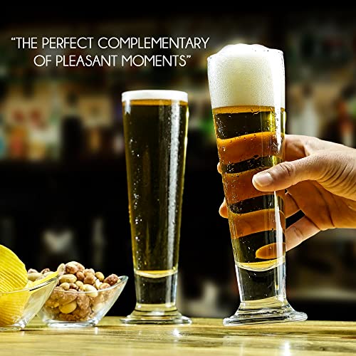 CRYSTALIA Beer Glasses Set, Tall Footed Pilsner Glass, Pint Beer Drinking Set, Lead-Free Brewery Tumblers, Craft Beer Tasting Glass, Classic Lager Stout Clear Glassware, IPA Glasses for Men, 4 PCs
