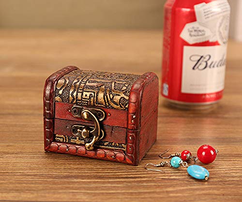 Obtanim Vintage Small Jewelry Boxes, 3 Inch Handmade Wooden Storage Box With Metal Lock Treasure Organizer Gift Box, Set Of 2 #TOP5