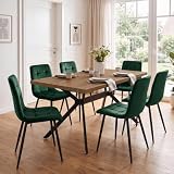 LEWE Mesa de Madera con 6 Verde Oscuro Sillas de Holandés Terciopelo