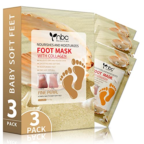 Foot Mask, Heel Socks for Dry Cracked Feet Moisturizing Foot Mask for Dry Foot Cracked Heel Remove Dead Skin Foot Care for Women 3 Pairs, Pearl
