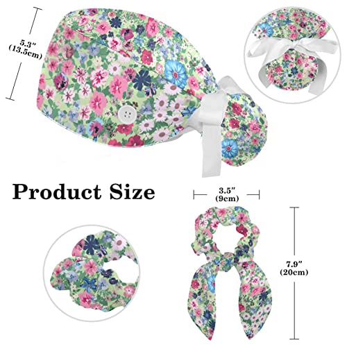 Image of Butterfly Scrub Cap Women with Ponytail & Buttons Adjustable Surgical Nurse Hat with Cotton Sweatband for Long Hair