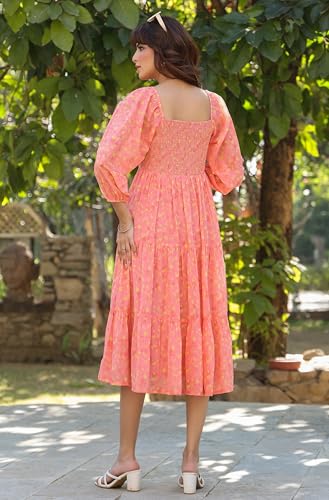 Image of Janasya Georgette Tiered Midi Women's Dresses
