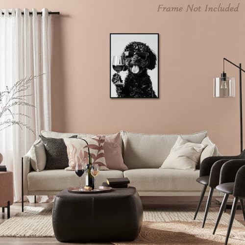 Dazzlewall Lustiges Tier Bild Hund trinkt Wein, Schwarz Weiß Hunde Bild, Dog Posters for Home Living Room Entrance Hall Decor 12×16 in Ungerahmt