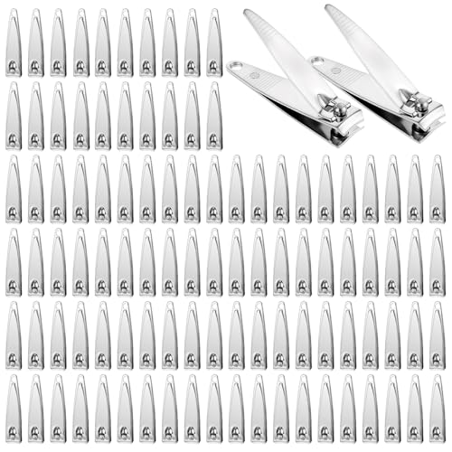 100 Pcs Nail Clippers Bulk for Men Women Stainless Steel Portable Travel Fingernail Clipper Flat Fingernail Clippers Sturdy Trimmer Pointed Manicure Care Tools