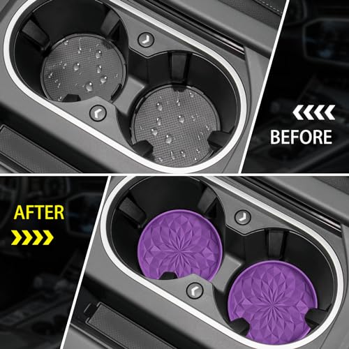 Image of ME.FAN Car Coasters for Cup Holders [4 Pack] - 2.75In Silicone Auto Mug Mats - Universal Non-Slip Recessed Car Interior AccessoriesDeep Purple