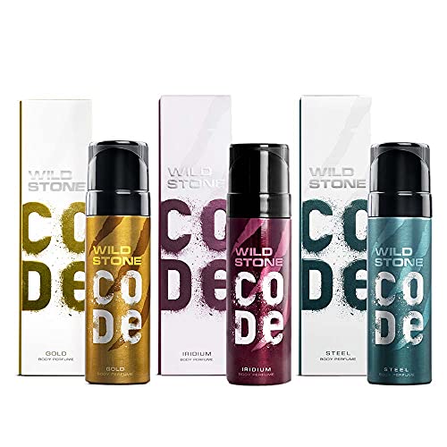 Image of Wild Stone CODE Gold, Steel and Iridium Body Perfume for Men, Pack of 3 (150ml each)|No Gas Deodorant|Long Lasting Body Spray