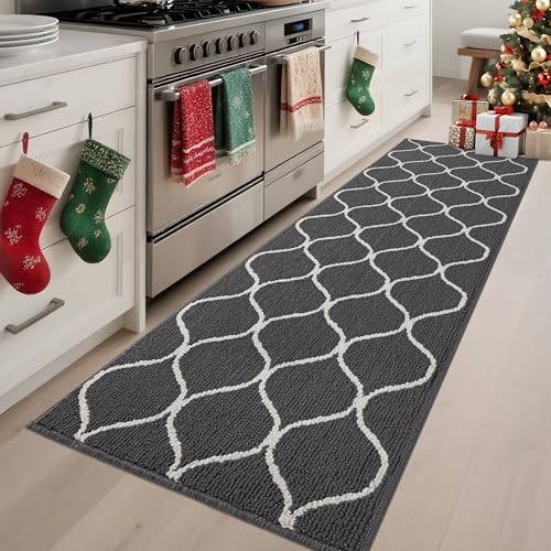 COSY HOMEER Küchenteppich rutschfest, 60 x 180 cm Küchenläufer Waschbar, Schmutzabweisend Läufer Küche Maschinenwaschbar für Küche, Waschküche, Eingang, Flur, Grau Grau 60 x 180 cm