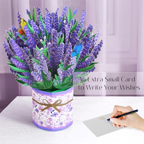 Kesote Paper Flower Bouquet Pop Up Cards, Lavender 3D Popup Birthday Cards, Greeting Cards, Anniversary Cards, Get Well Soon Cards Gifts for Women Wife Mom Friends Female