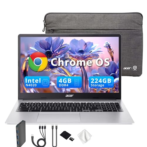 Image of Acer Chromebook 315 15.6 inch FHD Laptop, 4GB LPDDR4 RAM, 224GB Storage(64GB eMMC & 160GB Docking Station Set), Intel Celeron N4500, Intel UHD Graphics, Numeric Keypad, HD Webcam, Silver, Chrome OS