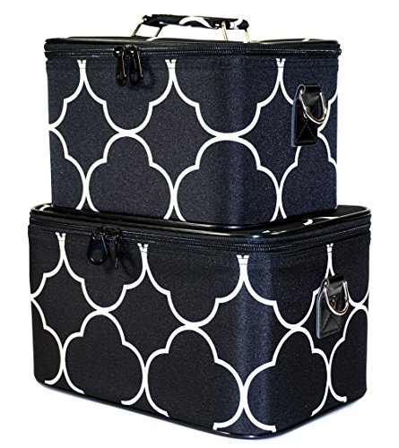 Ever Moda Black Moroccan Cosmetic Makeup Train Case (2-piece set)