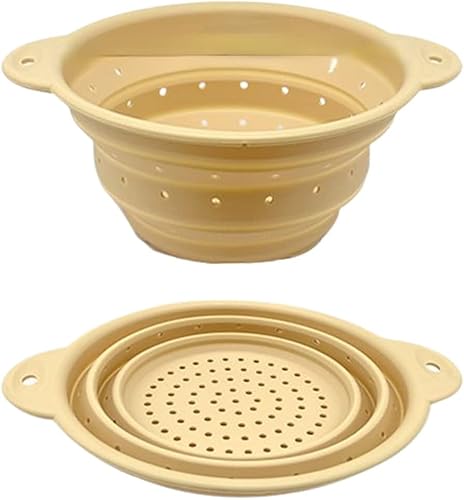 Colador plegable, colador de alimentos de silicona con asas de plástico, colador plegable para latas de verduras y frutas, para lavavajillas