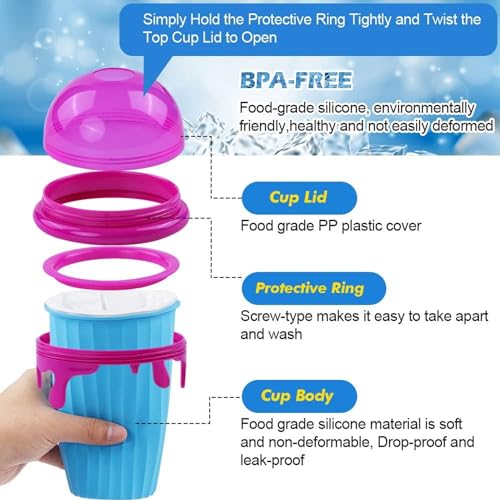 Slush Becher,2 Pcs 500ml Slushie Maker Becher,Slush Becher maker Silikon Squeeze Cup,DIY Slushy Maker Cup Gefrorene Maker Smoothie Becher Sommer-Slush Cup mit Strohhalmlöffel – Bild 6
