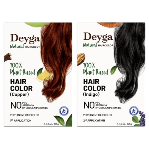 Deyga Natural Hair Color Kit | 100% Plant based | Asia’s 1st Plant-Based Hair Color | Permanent | No Ammonia, No PPD | No Scalp Stain | Natural Black