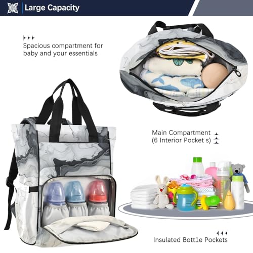 Sac à dos à langer marbre gris blanc grand format pour maman et papa - 5