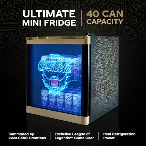 Image of Cooluli League of Legends Ultimate 48L Mini Fridge - Limited Edition Coca-Cola Exclusive Gaming Room Mini Fridge, Cool LED lighting, Glass Door with Illuminating Logos and Temperature Controls