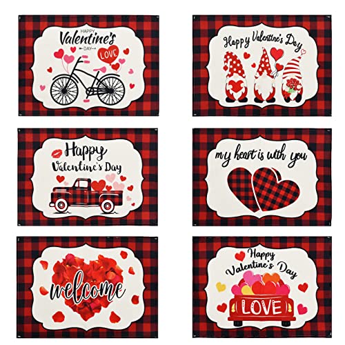 Xiyao 7Pack Valentines Day Decorations Sets - Valentines Day Table Runner And Placemats Valentines Day Decor For Dining Table Anniversary Party Roses Love Hearts Red Plaid And White Base #TOP1
