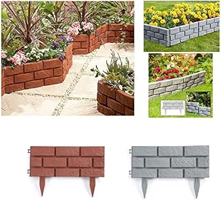 Plastic Brick Effect Lawn Garden Decor Grass Edging Skirting Border Picket Fencing (4, Terracota)