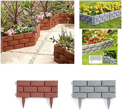 Plastic Brick Effect Lawn Garden Decor Grass Edging Skirting Border Picket Fencing (4, Terracota)
