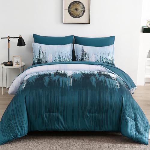 WONGS BEDDING King Comforter Set Teal Blue 7 Pieces