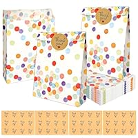 40 Geschenktüten für Kindergeburtstage mit 48 Dankeschön Aufklebern – Buntes Punktemuster, ideal Geschenktüten für Kindergeburtstage, Feiertage, Hochzeiten, Feiern, Partytüten und Snacks