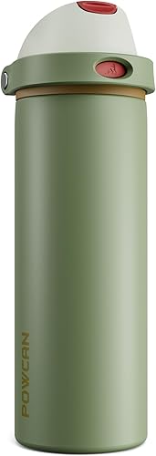 Miniatura 59 de POWCAN - Botella de agua aislada, 24 oz, tapa 2 en 1, boquilla de botón, popote abatible, a prueba de fugas, acero inoxidable, para portavasos