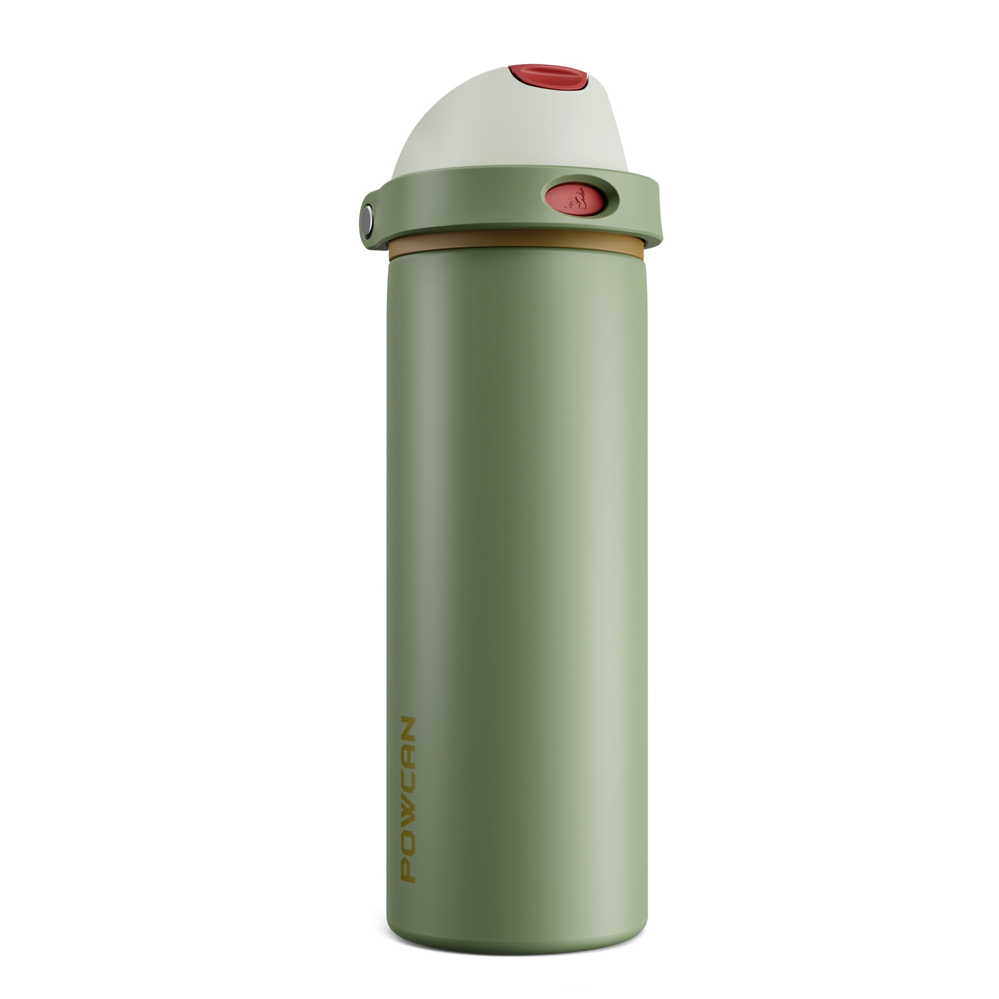 POWCAN 24 oz Insulated Water Bottle for Men: 2-in-1 Push-Button Spout &amp; Quick-Flip Straw, Leakproof, Cold 24Hrs, Fits Car Cup Holder, Stainless Sports Bottle for Travel, Camping, Gift (Hunter Crest)