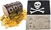 Large Wooden Pirate Treasure Chest Kids Toys 6.5" x 4.5" x 5" Deluxe Lock Hasp Gold Plastic Coins Nautical Map Authentic Jolly Roger Flag By Well Pack Box