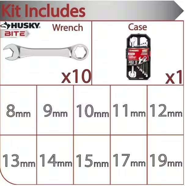 Husky BITE SAE Combination Wrench Set (10-Piece) HBCW10XLS