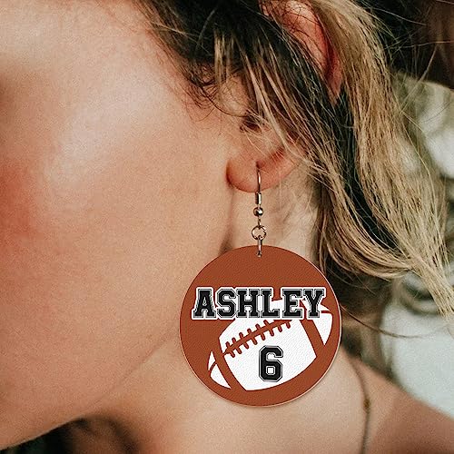 Personalized Football Earrings with Name & Number Faux Leather Football Earrings for Women Football Mom Game Day Dangle Earrings Football Sports Jewelry Accessories Gifts3