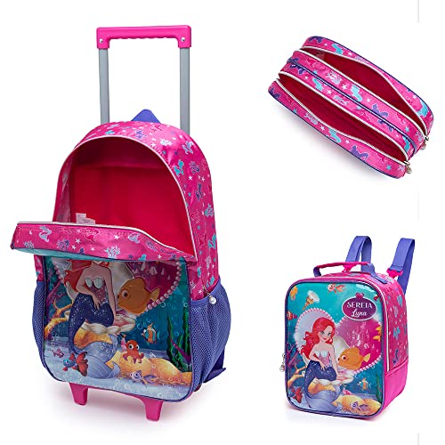 Kit Mochila Rodinhas Lancheira Infantil Estojo Viagem