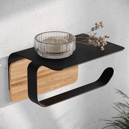 KAZAI.® Designer Toilet Roll Holder "Leif" With Shelf Wall Mounted & Self Adhesive (No