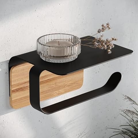 KAZAI. Designer Toilet Roll Holder "Leif" with Shelf Cover