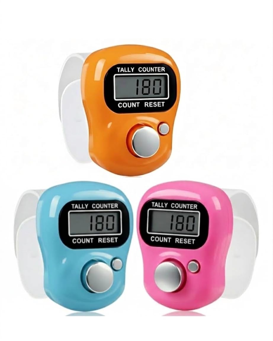 pack 3 - digital finger counter | electronic hand tally counter with lcd display, reset button & adjustable strap | japa counter for chanting, meditation, prayer counting, sports score, golf