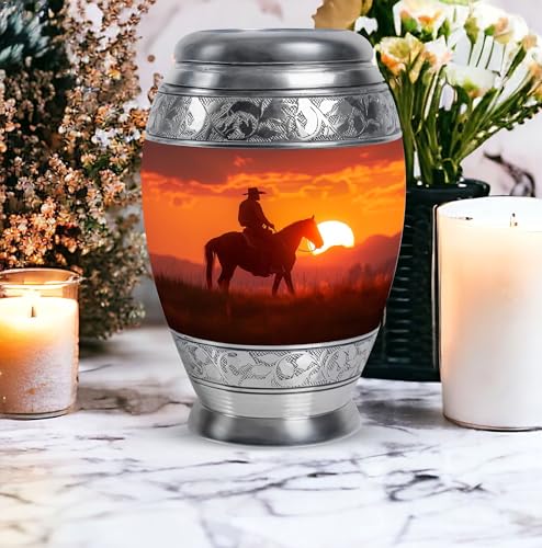 Image of Cowboy Urn for Cremated Remains - Funeral Urn for Human Ashes Adult - 10 Inch, Pack of 1 (MON-URN-4099-URN)