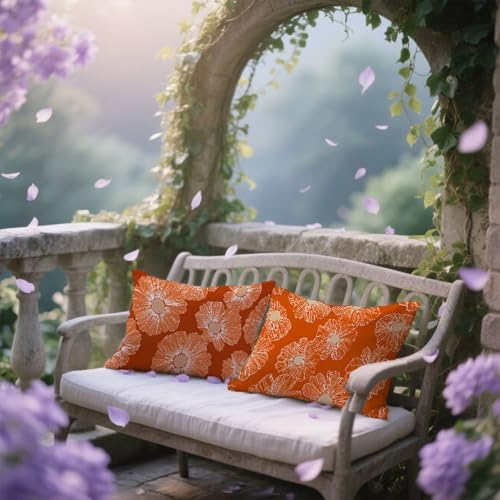 Housse de coussin extérieur imperméable velours fleur orange brûlée 60x120cm - 5