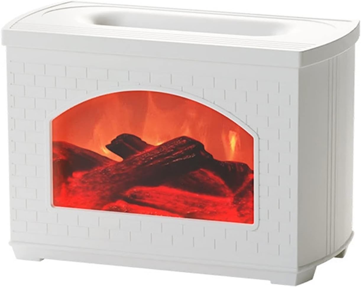 Domésticos Humidificadores Humidificador de aire de chimenea simulada Efecto de llama Difusor de aroma eléctrico Humidificadores de aromaterapia Pulverizador de niebla Purificador de aire(Bianco)