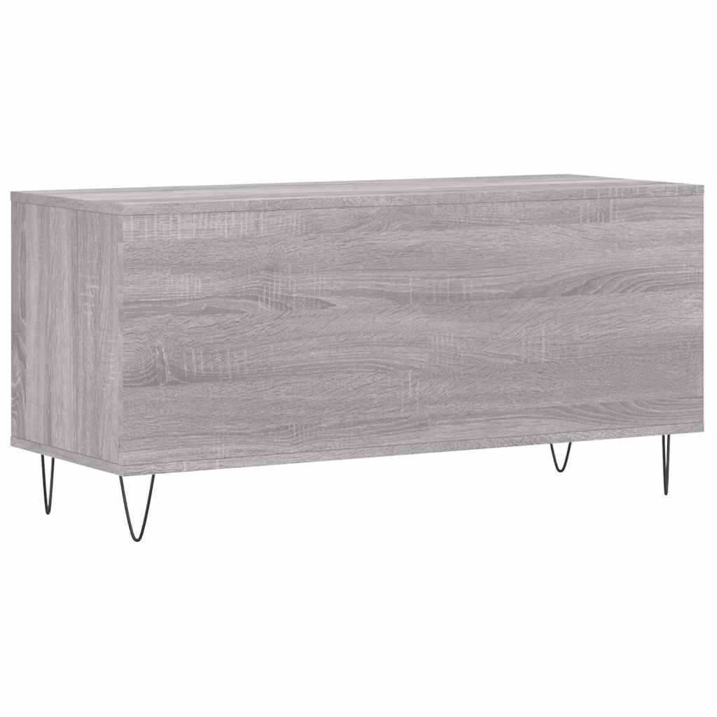 Armadio per dischi grigio sonoma, 100 x 38 x 48 cm, in legno con gambe in ferro per dischi vinili, mobili fonomatici, HiFi, console multimediale, stoccaggio, mensola, soggiorno, cassetto