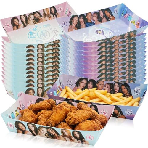 24pcs Birthday Party Decorations Disposable Paper Food Tray,Purple French Fry Box Snack Paper Serving Tray for Party, Wedding, Carnival, Picnic, Baby Shower and All Festive Celebrations