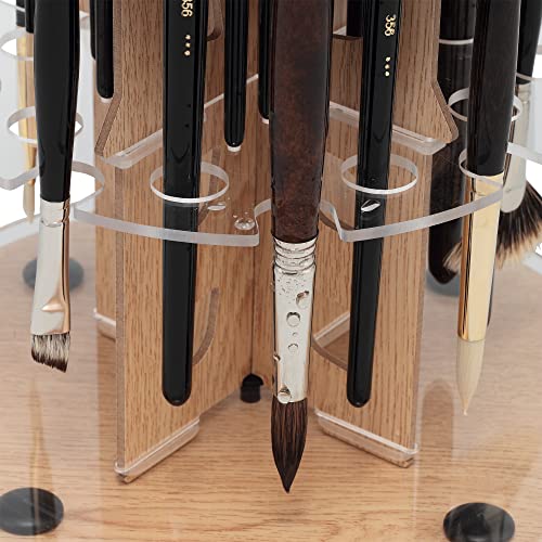 Image of HG Art Concepts Mezzo Dual Artist Brush Holder and Drying Rack, 3 Pack - Rotating Wood Grain Laminate Multi Layer Desk Stand - Professional Storage Display Organizer for Paintbrushes