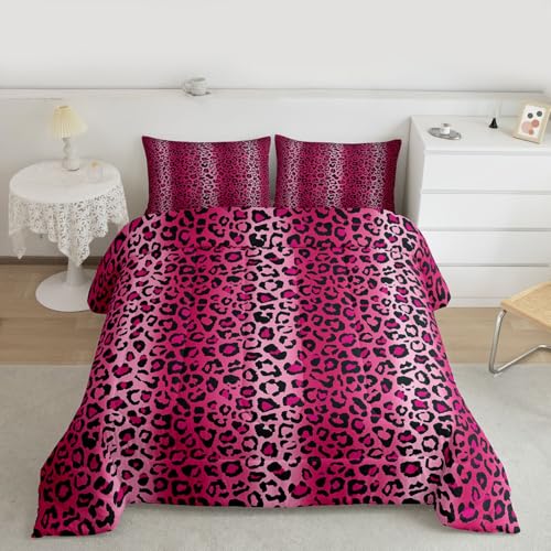 Image of Leopard Print Comforter Women Cheetah Print Comforter Set For Kids Girls Pink Red Black Sexy Luxury Bedding Set Toddler Size Ultra Soft Decor Africa Animal Wildlife Duvet Set Reversible Quilt Set