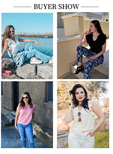 Dokotoo Ruffle Sleeve Tops For Women Summer Fashion Sexy V Neck Sleeveless Tank T-Shirt 2022 Ladies Casual Solid Color Ruffled Cap Sleeves Tunic Tee Shirts (Black, Large) #TOP4