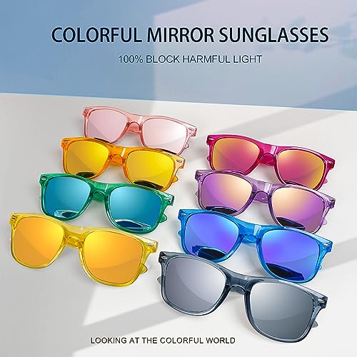 12/24 Pack Wholesale 80s 90s Retro Neon Party Clear Frame Colorful Mirrored Sunglasses Bulk for Men Women3