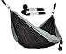 CUTEQUEEN TRADING Double Nest Parachute Nylon Fabric Hammock With Tree straps;Color:Black/grey