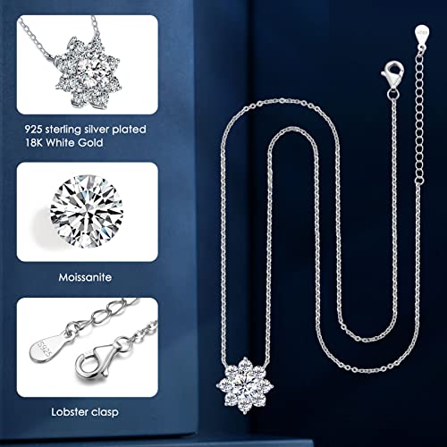 Diamond Pendant Necklaces For Women, Moissanite Necklace 1Ct-3Ct Sunflower Style 18K White Gold Plated Silver, Anniversary Birthday Gifts For Wife, Jewelry Gift For Women Mom Girlfriend Girls Her (1Ct, New Sunflower) #TOP3