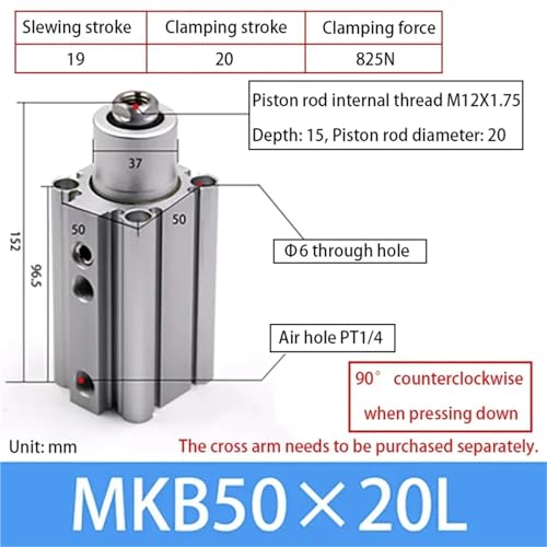 Serrage rotatif vers le bas avec le vérin pneumatique MKB50X20L robuste - 2