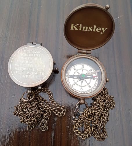Brújula personalizada de latón grabado, tamaño de bolsillo estilo vintage antiguo miniatura 6